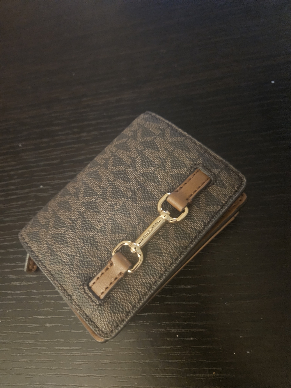 Michael Kors Brown Monogram Bifold Wallet with Gold Hardware